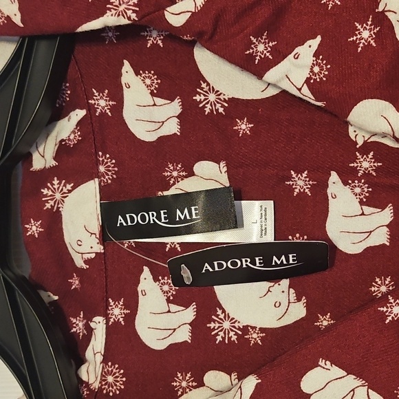 NWT Adore Me Burgundy Pajama Set with White Polar Bear Print - Picture 3 of 14